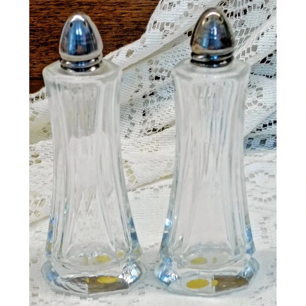 Vintage West Germany Crystal Salt‎ and Pepper Shakers Set Paneled Glass 4.5
